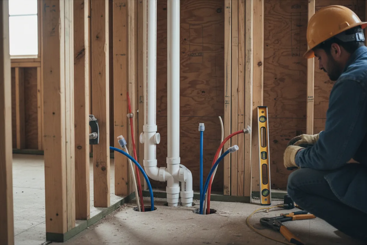 Drain and supply rough-in during Sump Pump Repair in Minden City